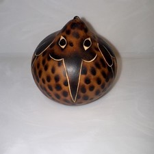 Peruvian Vintage Gourd Bird Hand-Carved Colored Folk Art Peru Collectible Signed