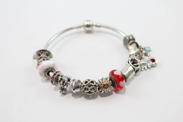 4 Pandora Sterling Silver Charm Bracelet w/ Charms Glass  Enamel Disney (40g)
