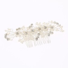 New Silver Tone Metal Bead Pearl Flower Hair Comb HA1922-SWH