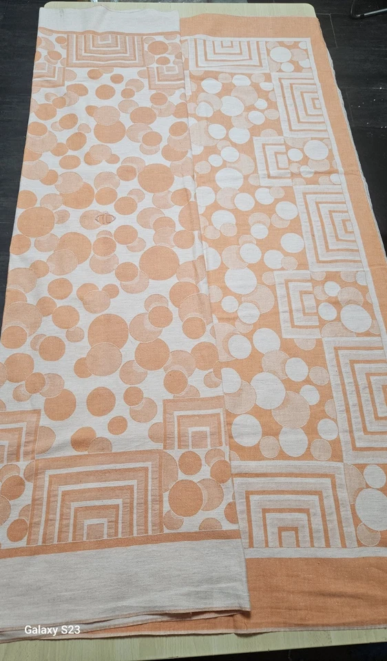 Ensemble vintage nappe + 12 serviettes années 70 orange géométrique... - Photo 3/4