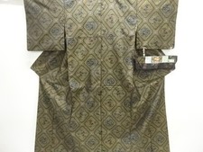 7693122: JAPANESE KIMONO / DORO OSHIMA TSUMUGI / WOVEN DIAGONAL GRID