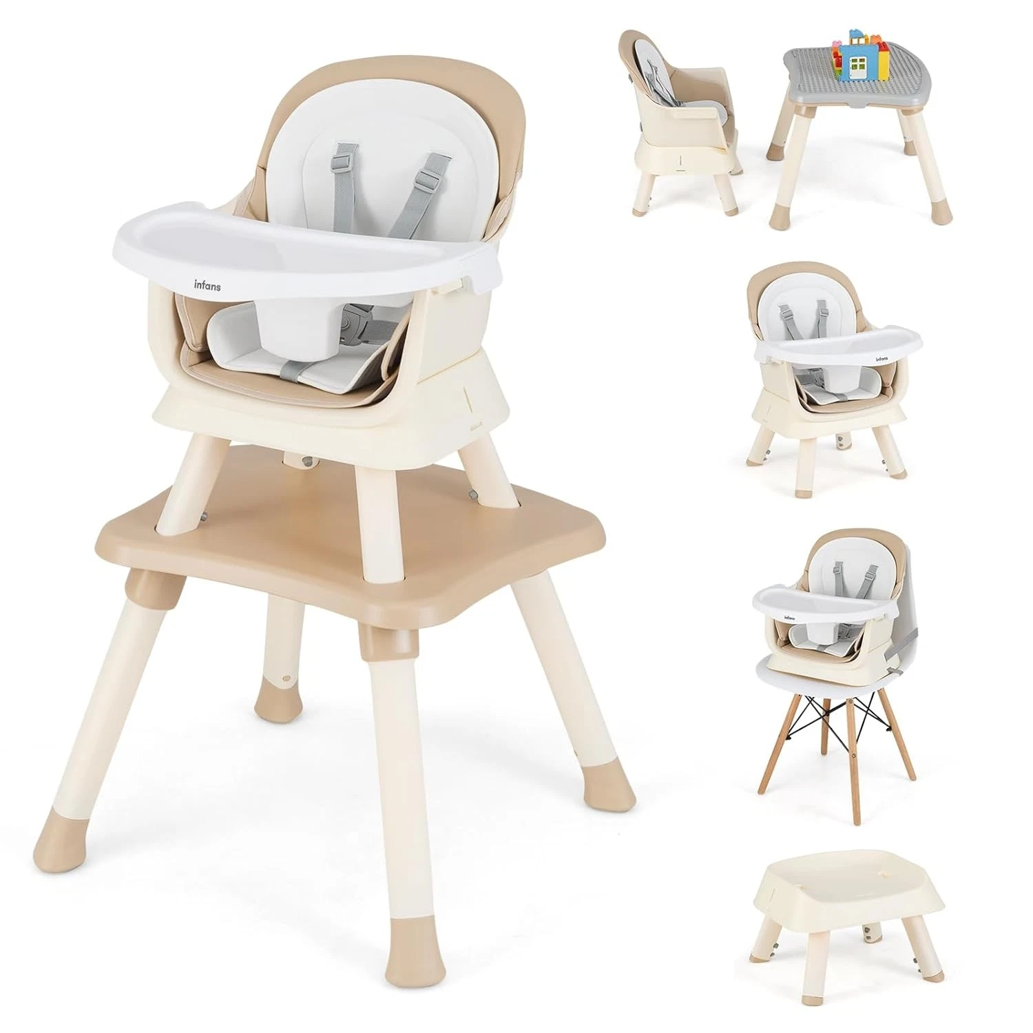 INFANS 8 in 1 Baby High Chair, Convertible Highchair for Babies and Toddlers, In
