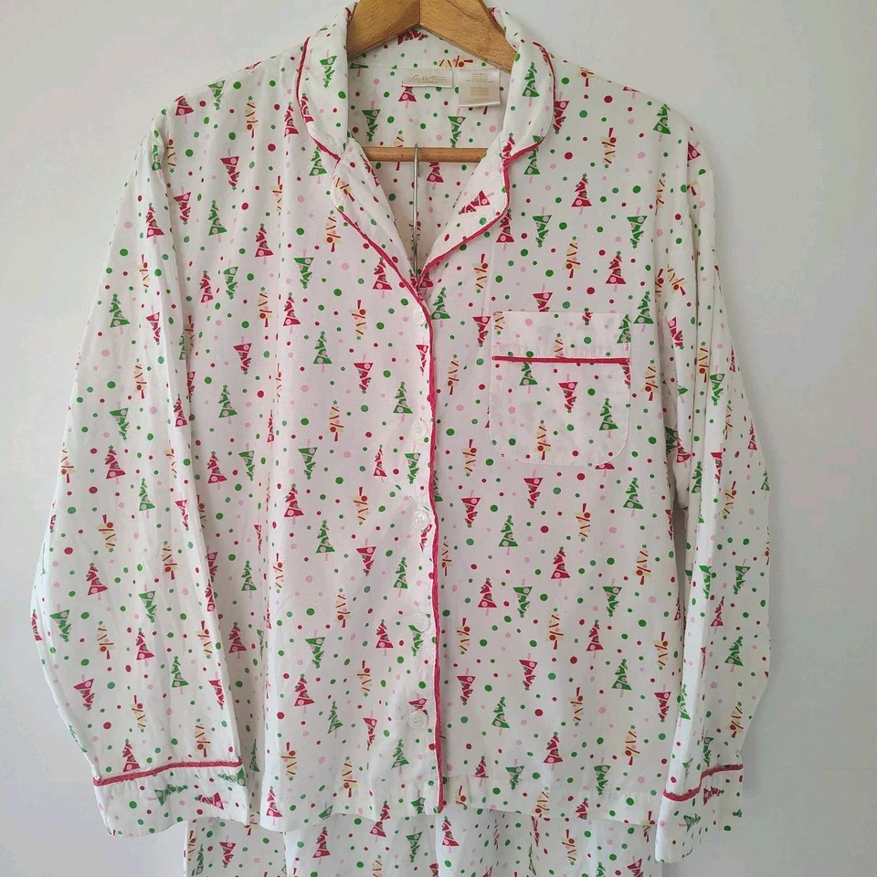 Conjunto de pijama de vacaciones Secret Treasures para mujer talla M 100 % algodón árboles de Navidad Foto 2 de 4