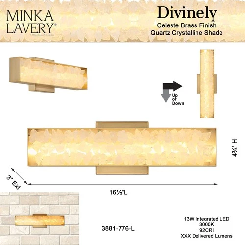 Minka Lavery 3881-L Divinely 5" Tall LED Wall Sconce - Celeste Brass - Picture 4 of 6