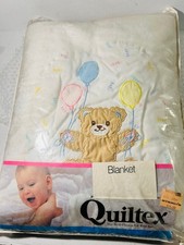 vintage QUILTEX Acrylic Pastel Teddy Bear Baby Blanket NOS Sterns Tag USA