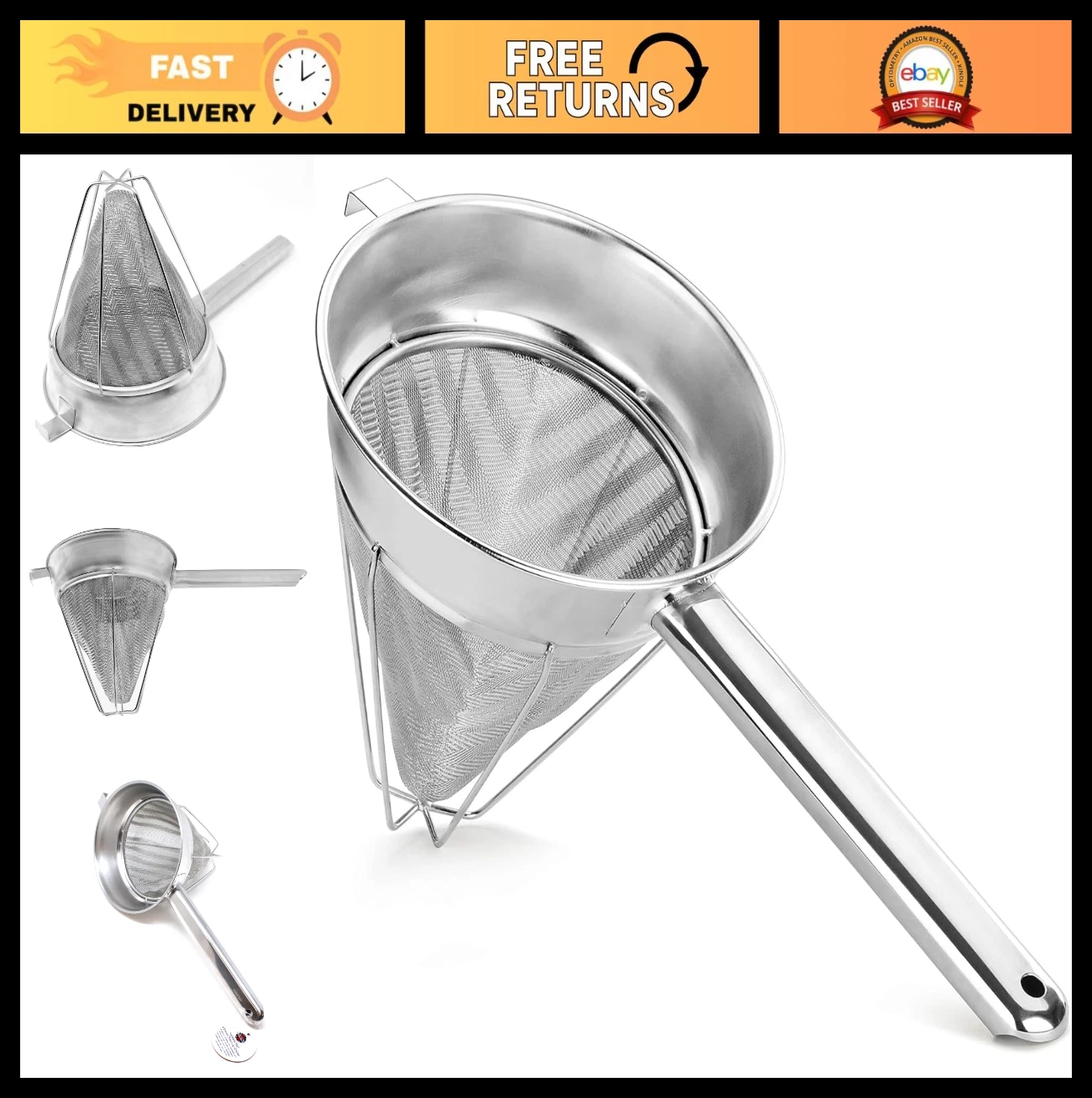 Stainless Steel Chinois Food Strainer - Fine Mesh China Cap for Cooking & Baking