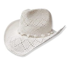 Western Cowgirl Hat, Straw Cowboy Hat for Medium-Large White With White Trim