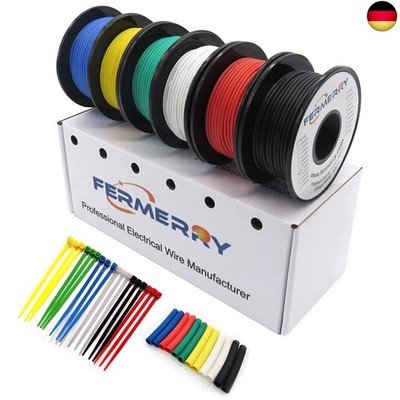 Fermerry 26 AWG Litzendraht Silikon verzinnte Kupferdrahtspule je 3m 10 Fuß 6 