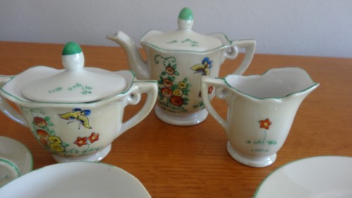 antique childs teapot set made in japan porcelain butterflies flowers plates - Picture 4 of 10