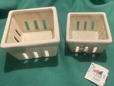 Ceramic White  Color Berry Box Counter Basket Lot Of 2  5” Sq & 4 1/8” Sq