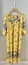 Anthony Richards Vtg XL Yellow Floral Muumuu Dress Caftan Housecoat Pockets