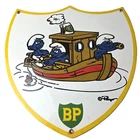 Vintage British Petroleum Sign - Smurfs Gas Oil Pump Porcelain Gasoline Sign