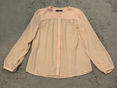 Mango Basics Blouse Womens Size 2 Pink Button Front Long Sleeve Casual Top