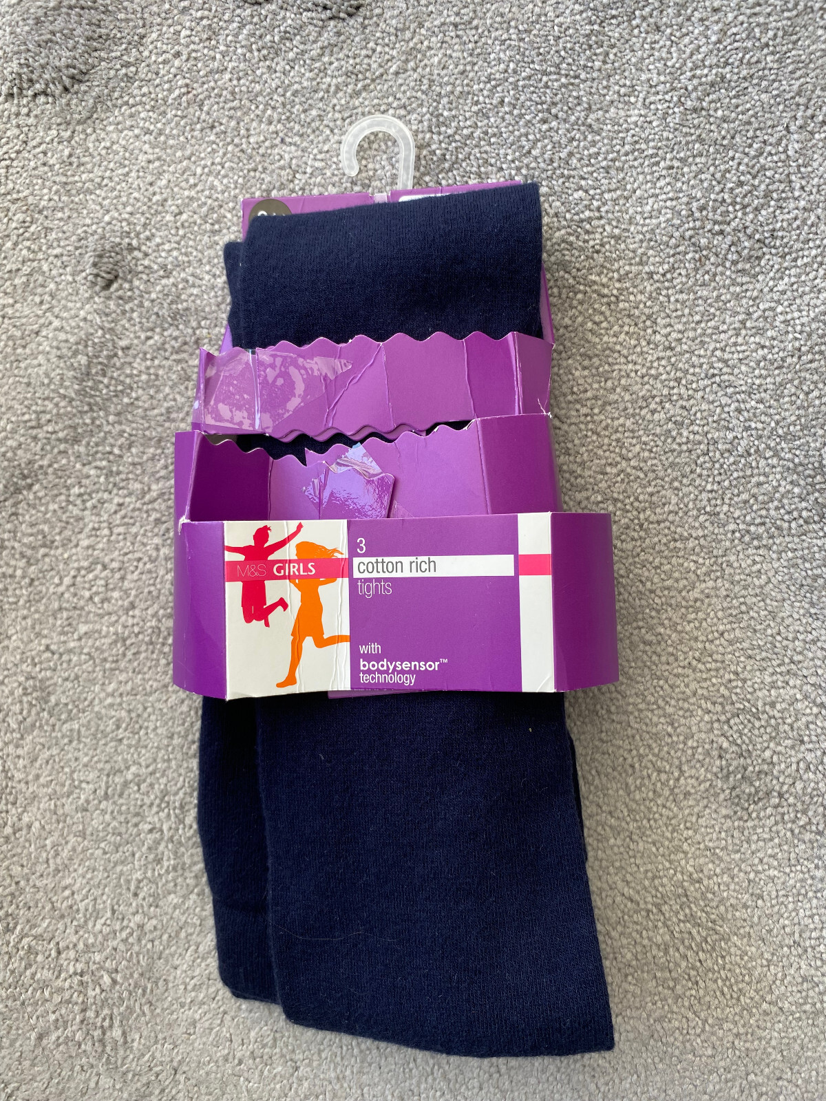 1 PAIR MARKS & SPENCER M&S COTTON RICH NAVY SCHOOL TIGHTS BODY SENSOR