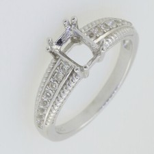 Sterling Silver Semi Mount Ring Setting Cushion Cu 7x5mm Milgrain Topaz