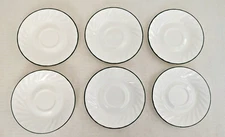 Vintage Corelle by Corning Set of 6 Saucers White with Green Swirl Rim 6 1/4"