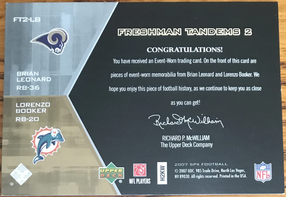 2007 SPx Freshman Tandems Dual Jerseys Brian Leonard/Lorenzo Booker #FT2-LB - Image 2 of 2