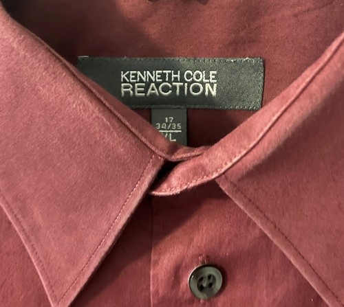 Kenneth Cole Reaction Dress Shirt Men’s 17 XL 34/35 Maroon - Picture 4 of 5