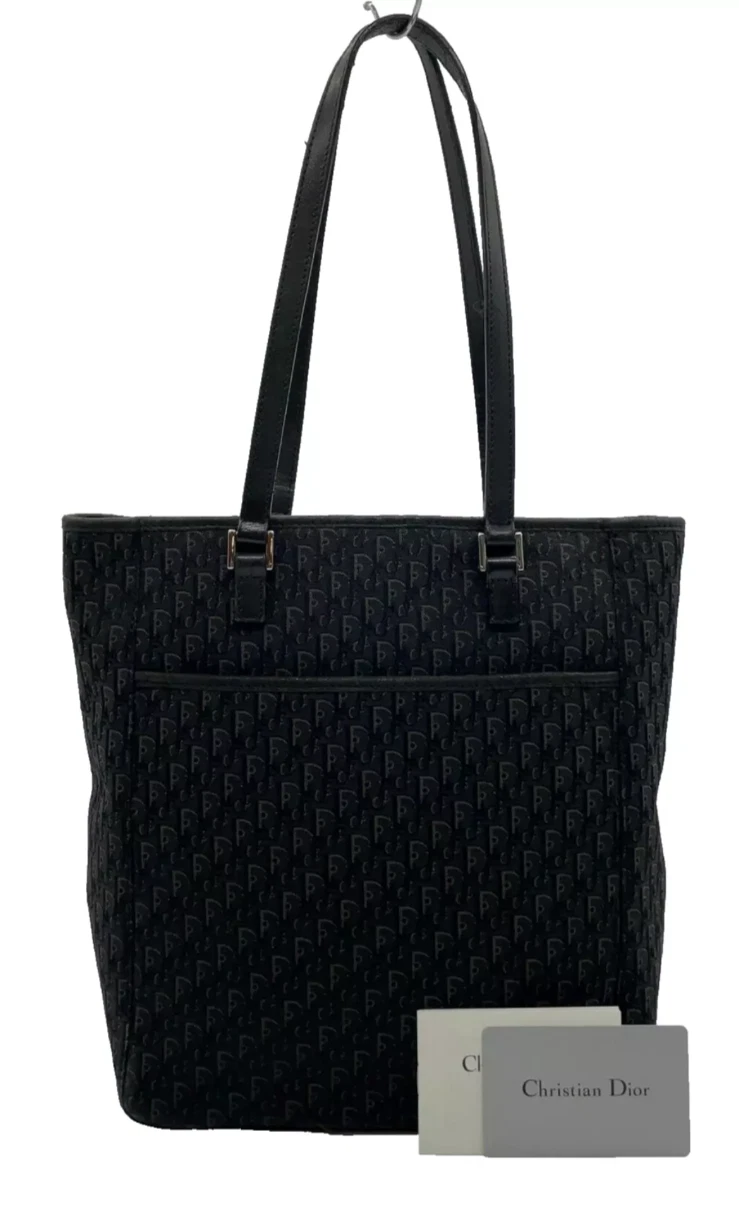 Authentique sac à main fourre tout Christian Dior trotteur toile cuir noir