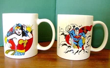 PAIR of DC COMICS CERAMIC MUGS ~ WONDER WOMAN & SUPERMAN ~ ICUP INC. ~ UNUSED
