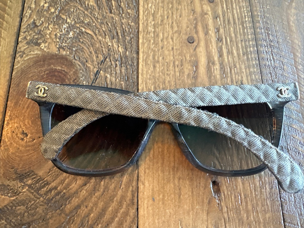 Chanel Brown Printed Acetate Frame and Denim Quilted CC Sunglasses - 5343 Chanel 5343 Acetate Frame and Denim CC Quilted Sunglasses  main image 4
