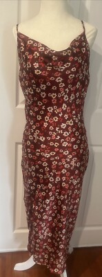 BCBG Generation Burgundy Flowered Cowl Neck Long Dress Size Small New NWT