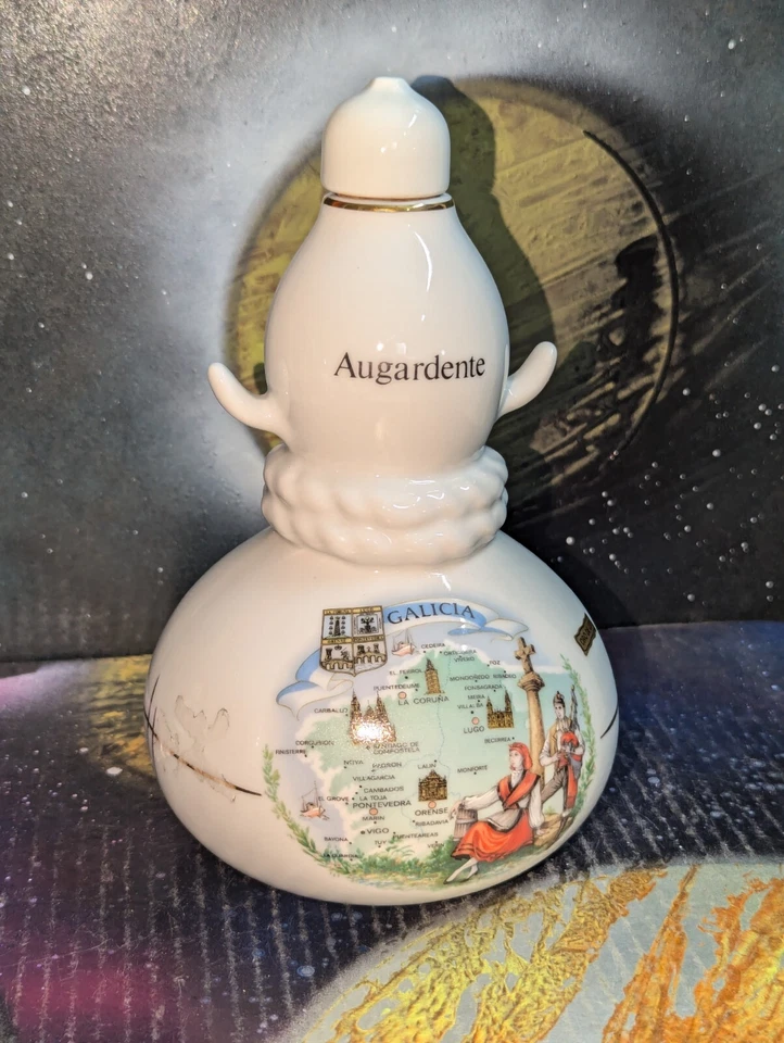 Contenedor de jarra de vino vintage de porcelana Augardente Galicia de 8" borde dorado Vigo Foto 4 de 4