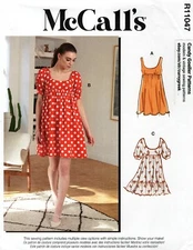 McCall's R11047 Scoop Neck Babydoll Dress w Ruffle Option Sz 6-14 UNCUT M8197