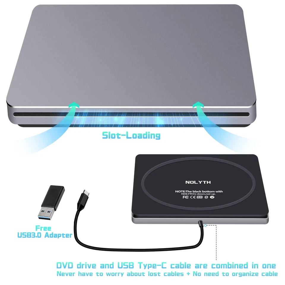 Unidade de DVD externa USB C SuperDrive para Apple, unidade de CD slot-in para Mac, porta... - Imagem 2 de 4