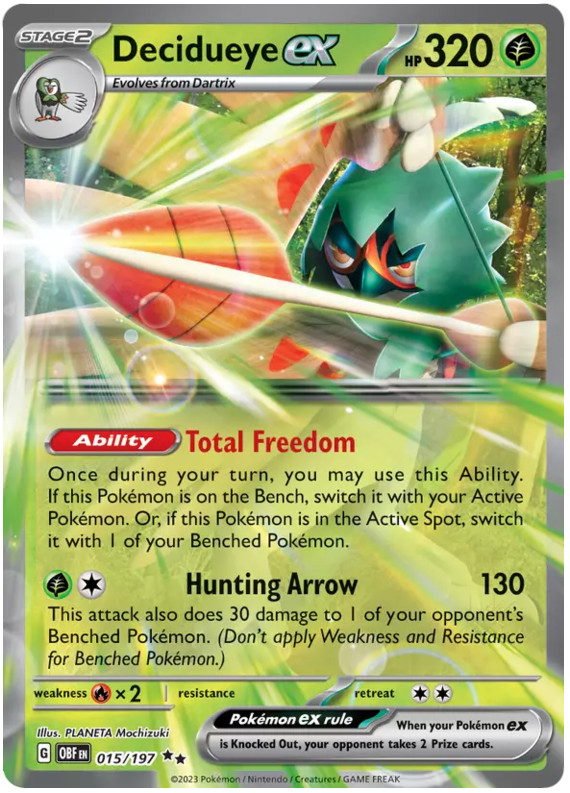 DECIDUEYE EX 015/197 OBSIDIAN FLAMES POKEMON (DOUBLE RARE, NM)