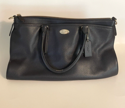 Coach Pebbled Leather Morgan Satchel F35185 Midnight Blue Handbag