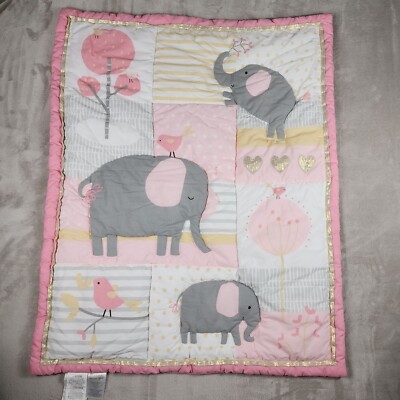 Lambs Ivy Blanket and Crib Skirt Eloise Elephant Pink Gray 33x42 Newborn  Baby