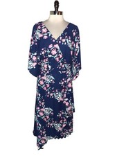 JESSICA LONDON Plus Size 26W A-Line Dress Blue Pink Aqua Floral Short Sleeve