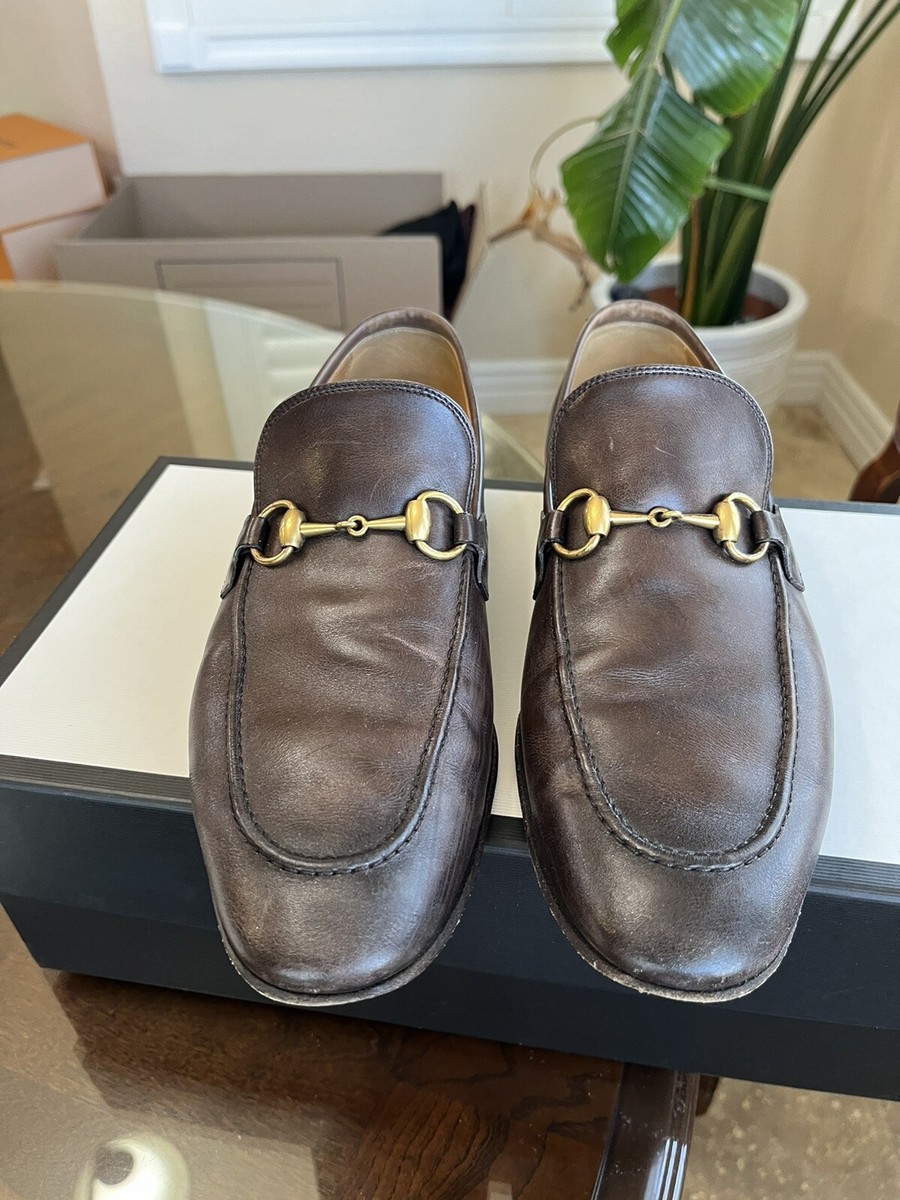 $1050 GUCCI Jordaan Horsebit Penny Brixton Loafers Brown Leather