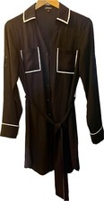 Express Women's Shirt Dress, Petite Small, Belted, Black With White Trim.