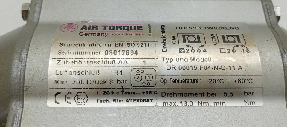 Air Torque DR00015AF04-N-D-11A Pneumatisch Stellmotor - Image 2 of 4