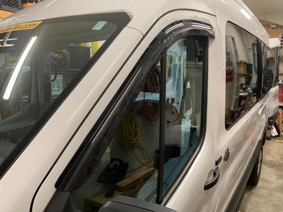 Protectores de lluvia AVS viseras de ventilación sombra cinta adhesiva para Ford Transit Van 150 250 2015-2024 Foto 2 de 4