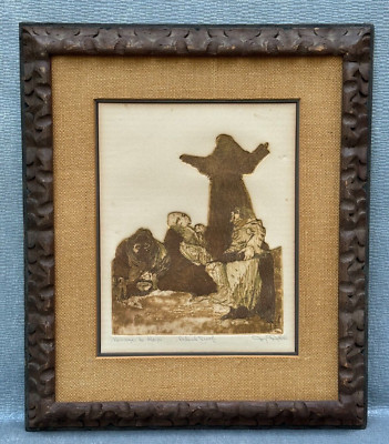 JOANNE JERVISS SIGNED VINTAGE INTAGLIO ETCHING HOMAGE TO GOYA ARTIST PROOF AP