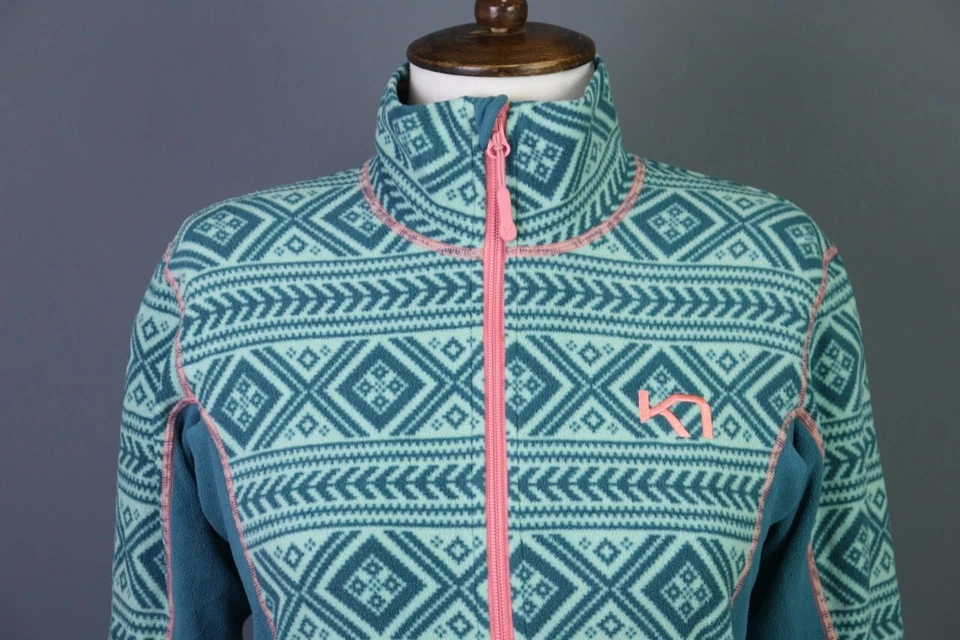 Chaqueta polar Kari Traa azul geométrica cremallera completa talla M Foto 3 de 4