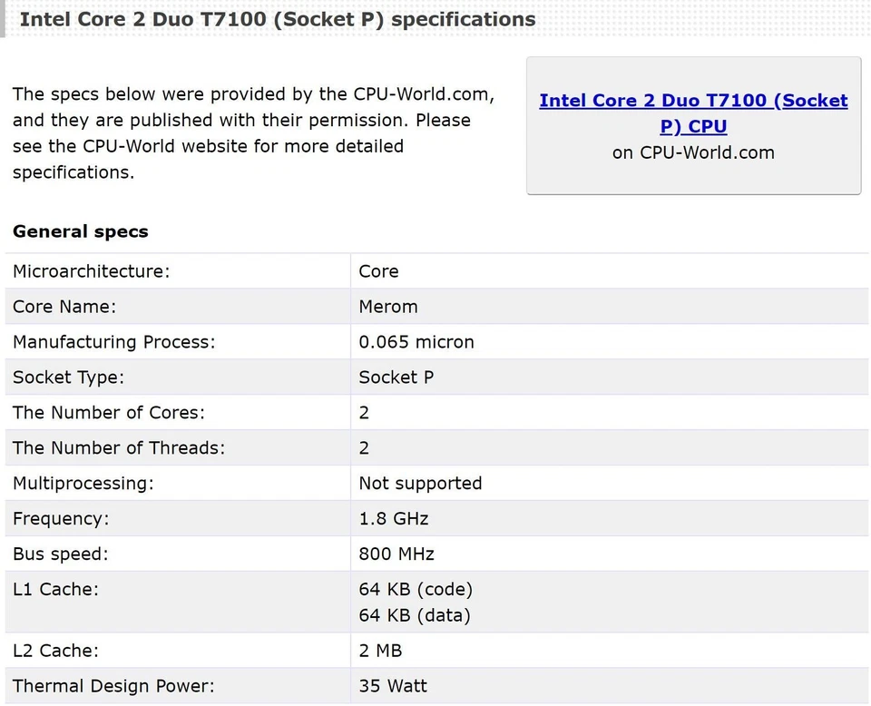 Intel Core 2 Duo T7100 1.8GHz SLA4A Dual-Core Socket 479 Laptop Processor CPU - Image 3 of 3