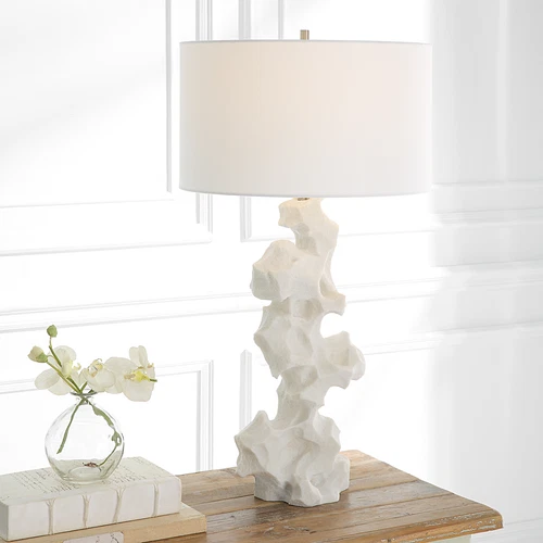Contemporary White Faux Marble Sculpture Table Lamp 32 in Organic Shape Modern - Picture 2 of 8