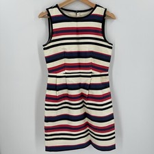 J Crew Striped Pleated Mini Dress Sleeveless Round Neck Multicolor Pocket Sz 0