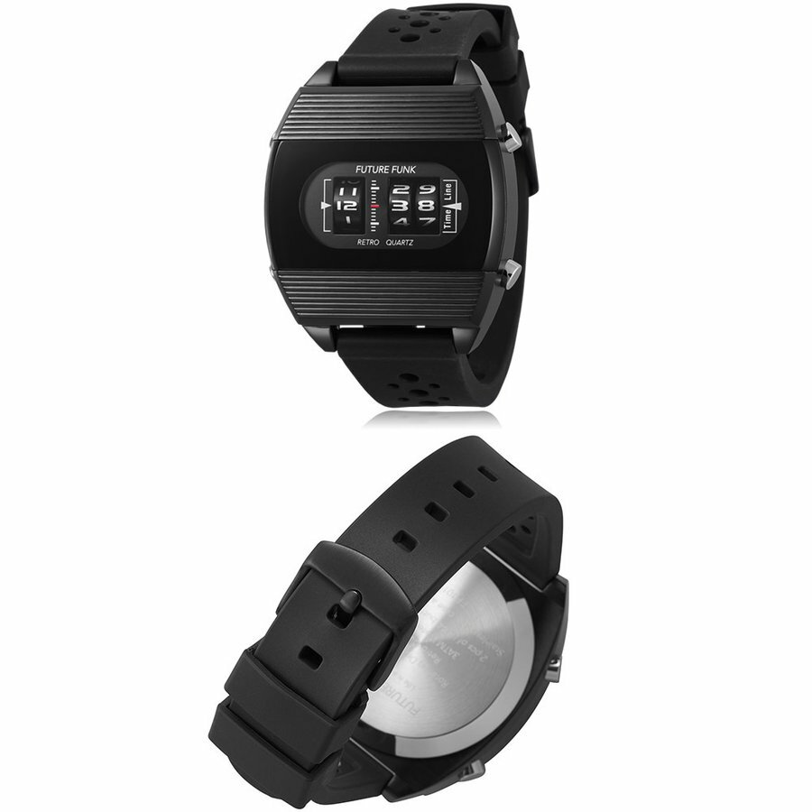 FUTURE FUNK Roller Type Watch Stainless Steel Black Rubber Band