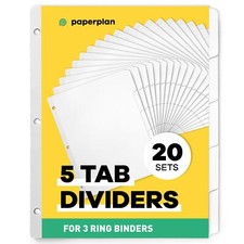 Binder Dividers with Tabs - Set of 20 x 5 Tab Dividers for 3 Ring Binders Whi...