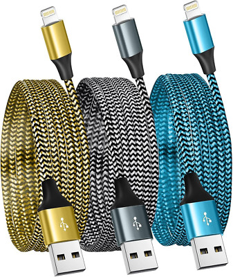 For Iphone Charger 3 Pack 6FT USB Lightning Cable Mfi Certified Fast Charging Ny
