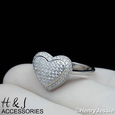 Womens 925 Sterling Silver Cubic Zirconia Black Heart 13mm Ring 9 