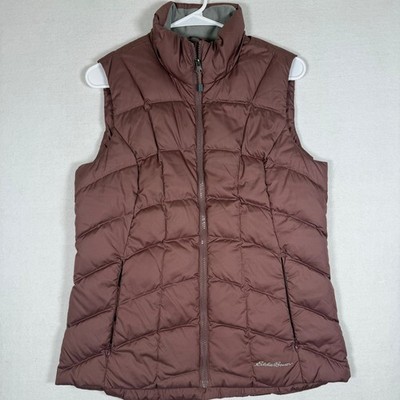 Eddie Bauer Womens Down Puffer Vest Plum Mauve Quilted Full Zip Fleece Neck M