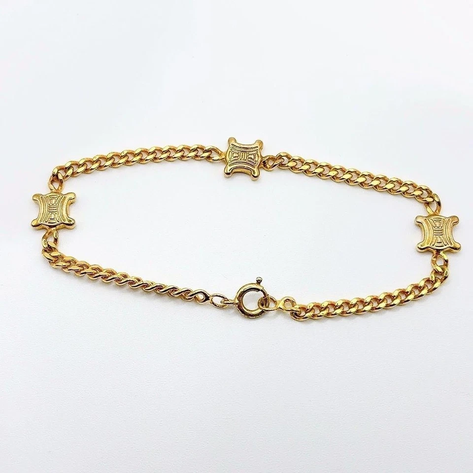 Pulsera CELINE Grabado Vintage Diseño Triunfo Cadena Tono Dorado De Japón Foto 4 de 4
