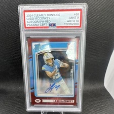 2024 Panini Clearly Donruss Rated Rookie Ladd McConkey #68 Red Auto /149 PSA