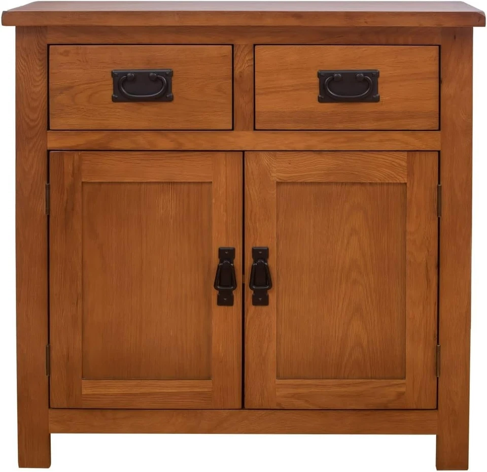 Brown OAK Mini Sideboard with 2 Doors 2 Drawers OAK Buffets Cabinet 75cm - Image 3 of 4